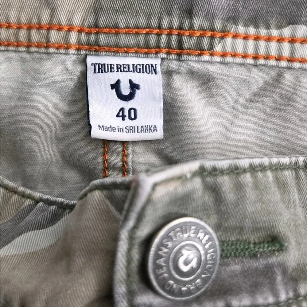 True Religion Joggers Pants Mens 40 Green Camo Denim